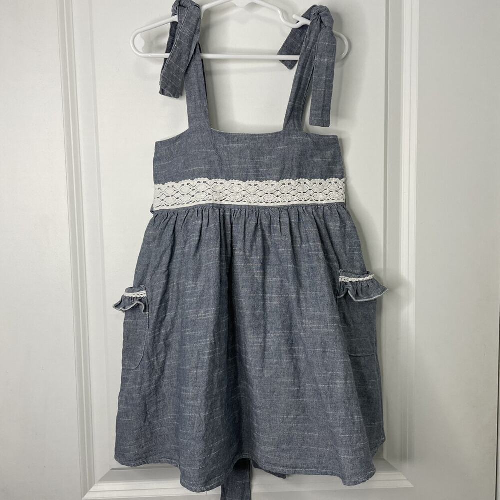 Oopsie Daisy Girls Chambray Cottage Core Sundress Size 5